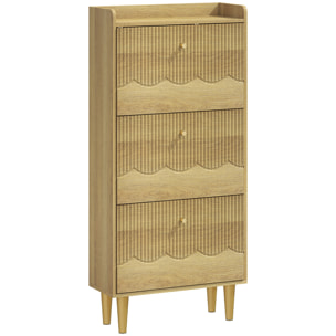 Meuble à chaussures style bohème chic 3 portes abattantes aspect bois clair sculpté