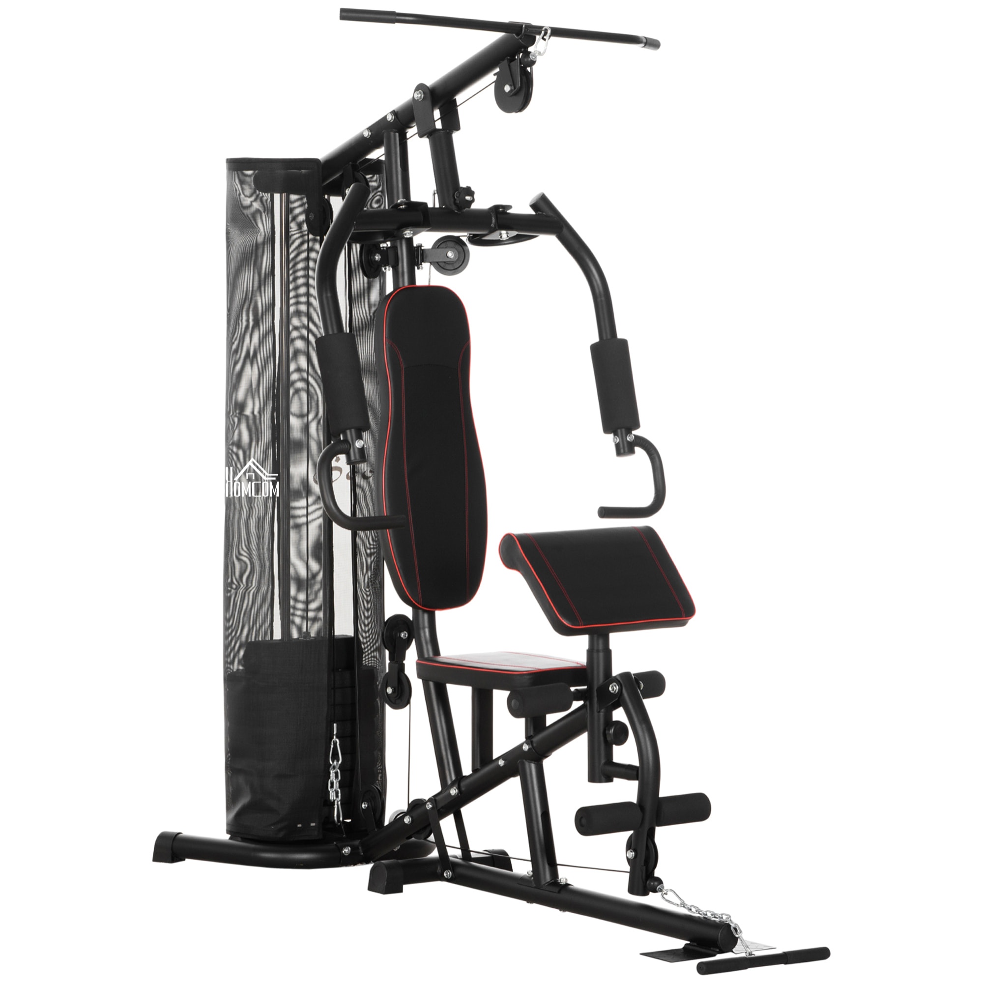 Multiestación Musculación Máquina de Musculación con Prensa de Piernas y Pecho Placas de Peso de 45 kg y Polea Carga 150 kg para Entrenamiento Gimnasio en Casa Negro