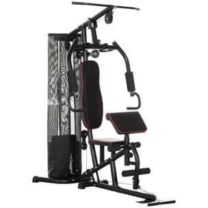 Multiestación Musculación Máquina de Musculación con Prensa de Piernas y Pecho Placas de Peso de 45 kg y Polea Carga 150 kg para Entrenamiento Gimnasio en Casa Negro
