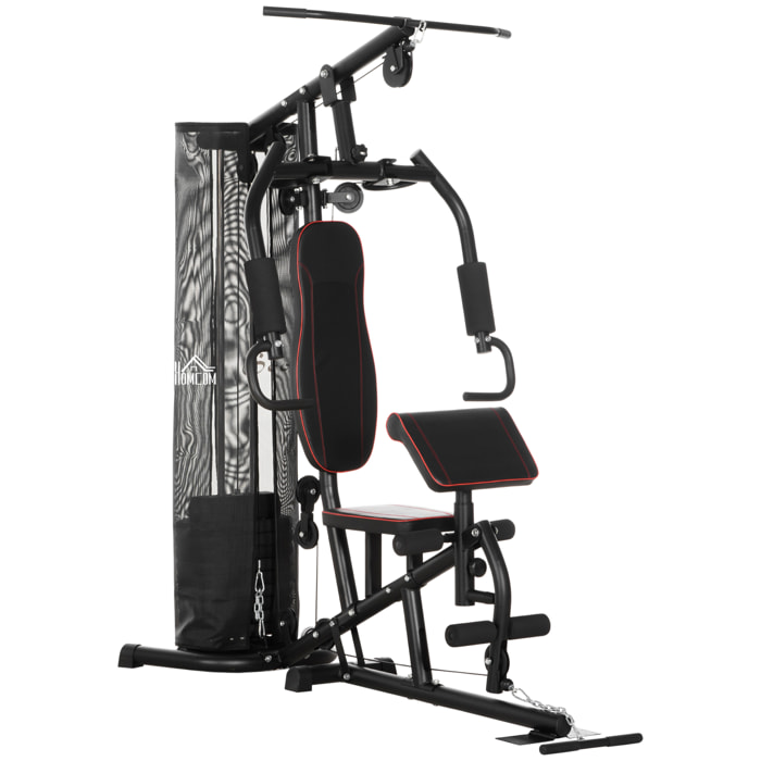 Multiestación Musculación Máquina de Musculación con Prensa de Piernas y Pecho Placas de Peso de 45 kg y Polea Carga 150 kg para Entrenamiento Gimnasio en Casa Negro