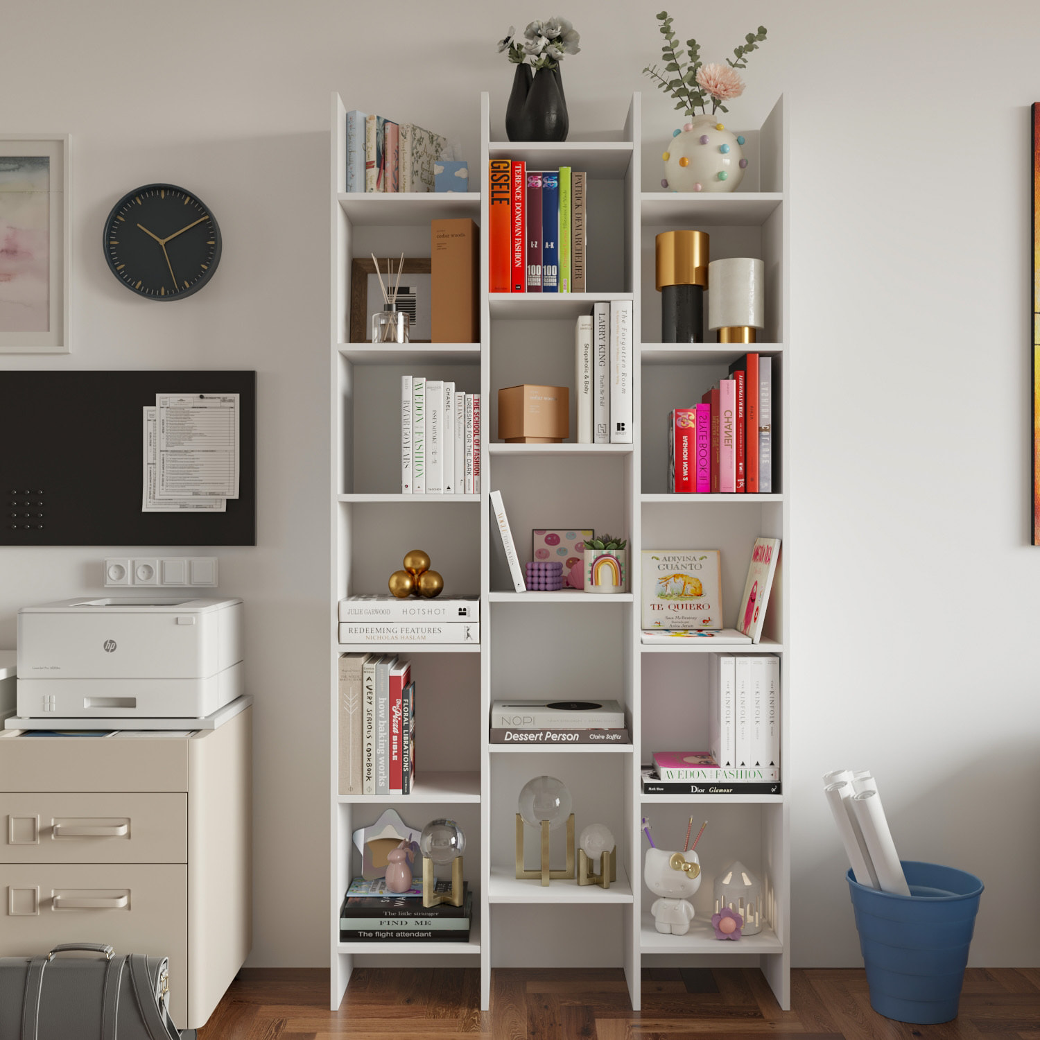 Libreria Marchina Design Cubico Scaffale Mensola Moderna Mobile per Libri con Ripiani per Soggiorno Salotto 192 x 96 x 25 cm Bianco Lucido