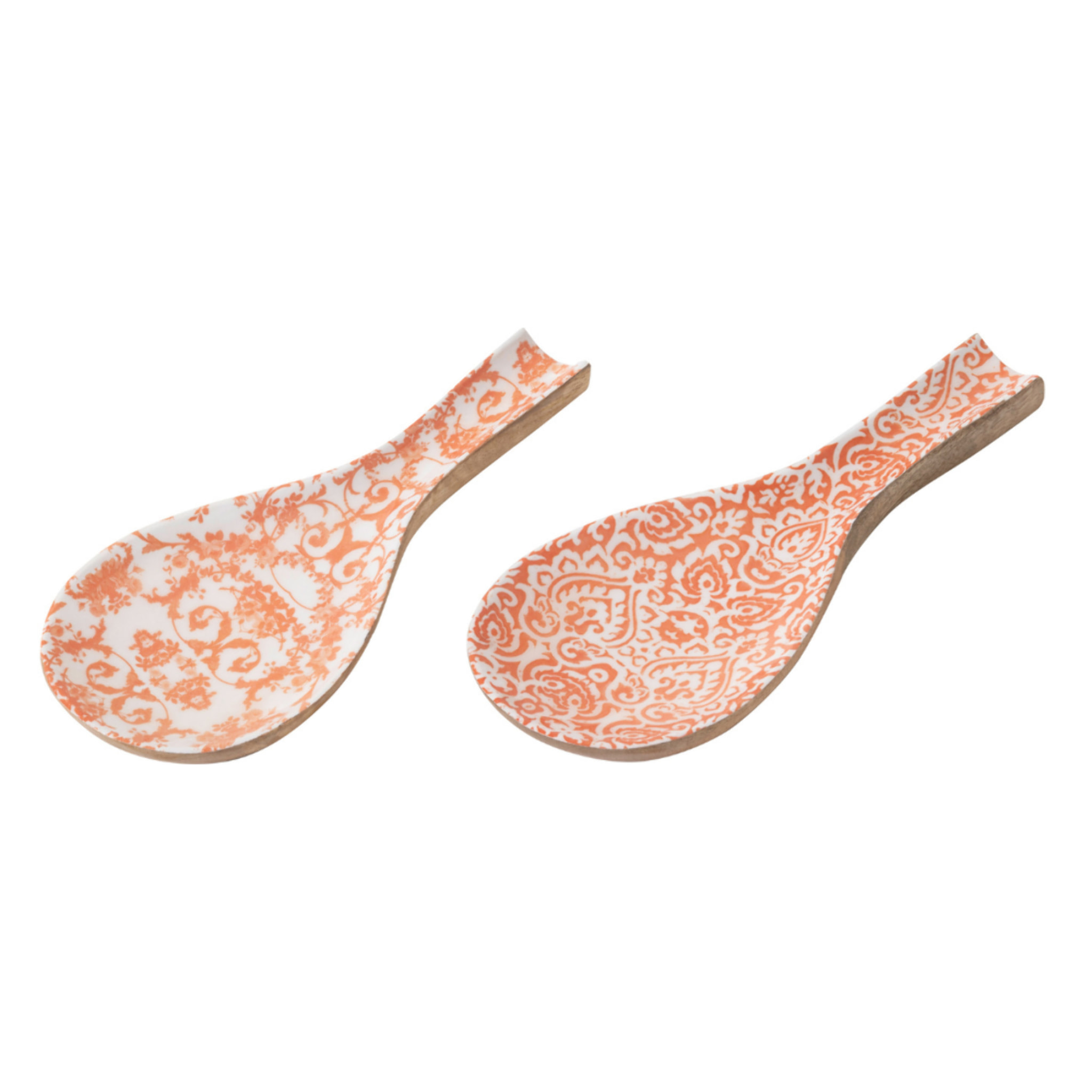 J-Line Repose-cuillère - bois - orange/blanc - 2 pièces
