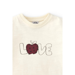 T-shirt Bambino Manica Lunga Colore Ecrù Testo Amore