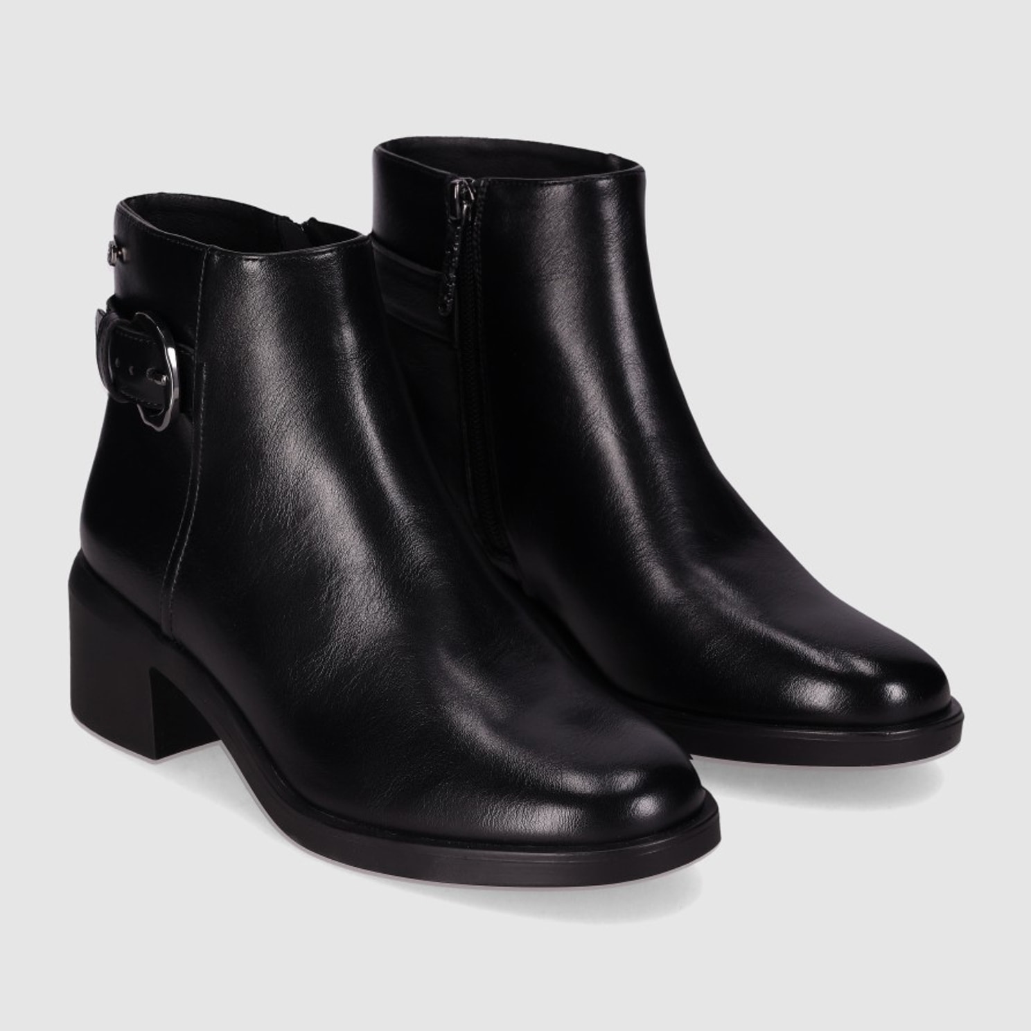 Botines de Piel Sintética - Negro - Tacón: 5 cm