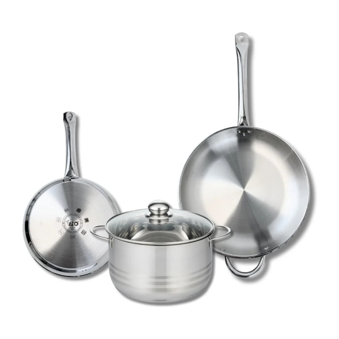 Ensemble de 2 Poêles de cuisson 24 et 32 cm et 1 faitout 24 cm Elo Profi Brillant