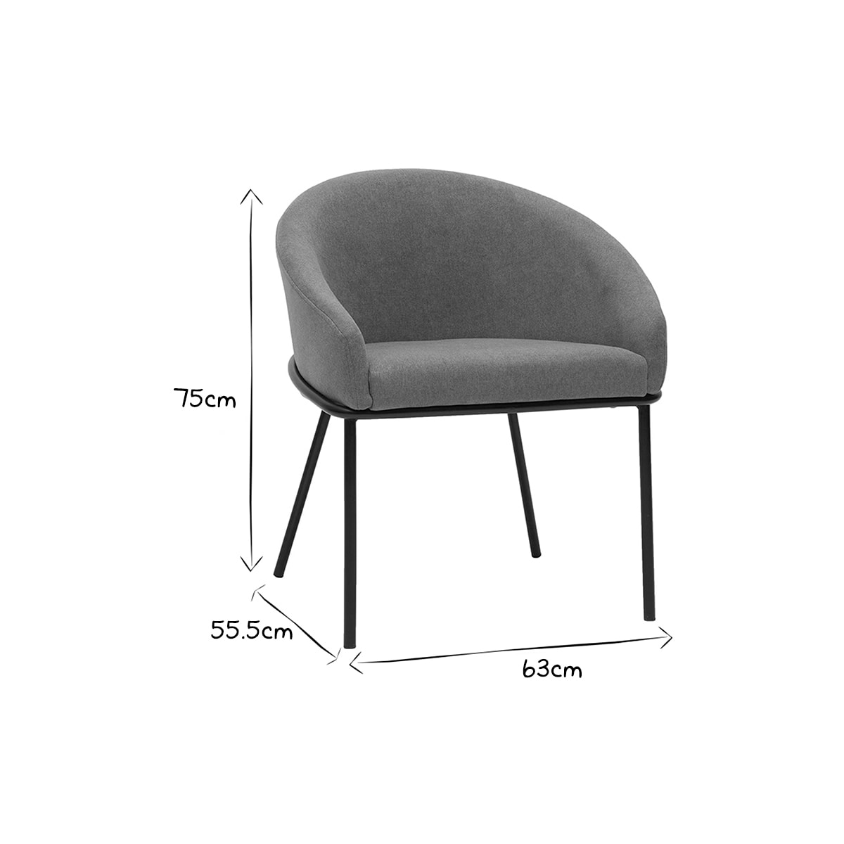 Chaise design en tissu velours chenille blanc cassé et métal noir JENNA