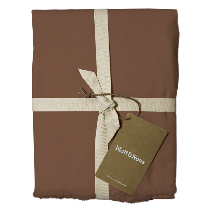 Set de 2 taies d'oreiller unies à franges, COTON LAVÉ