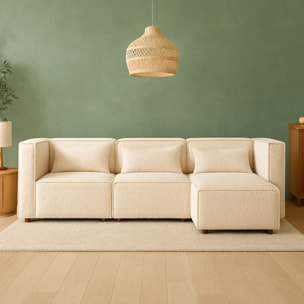RAMOS Canapé modulable 3 places bouclette beige avec pouf