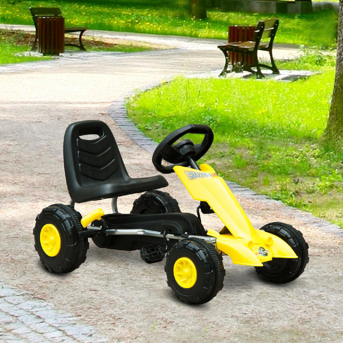 Kart à pédales Go-Kart enfants avec frein 88L x 51l x 48H cm jaune noir