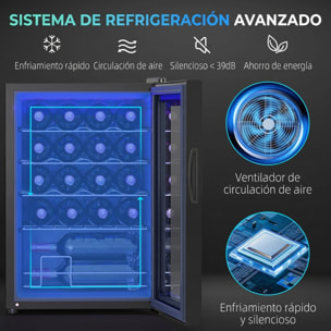 HOMCOM Vinoteca 20 Botellas, Nevera para Vinos con Compresor, Puerta de Doble Cristal Anti-UV, Temperatura 5-18°C, Pantalla Táctil, 4 Estantes Regulables, Luz LED Interior, Silenciosa 39DB, Negro