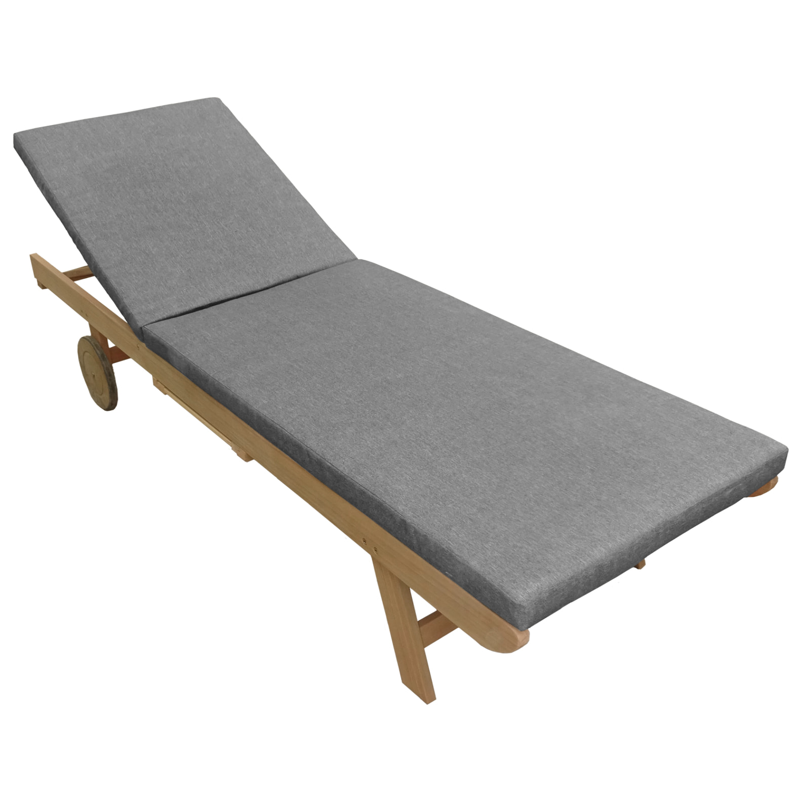 Bain de soleil pliant en acacia KANAWA - coussin gris