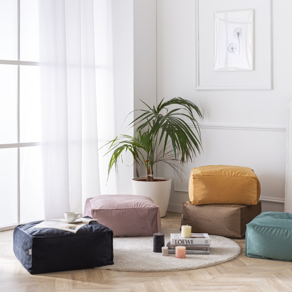 Puf de terciopelo desenfundable CORSO 50x50x25 cm negro