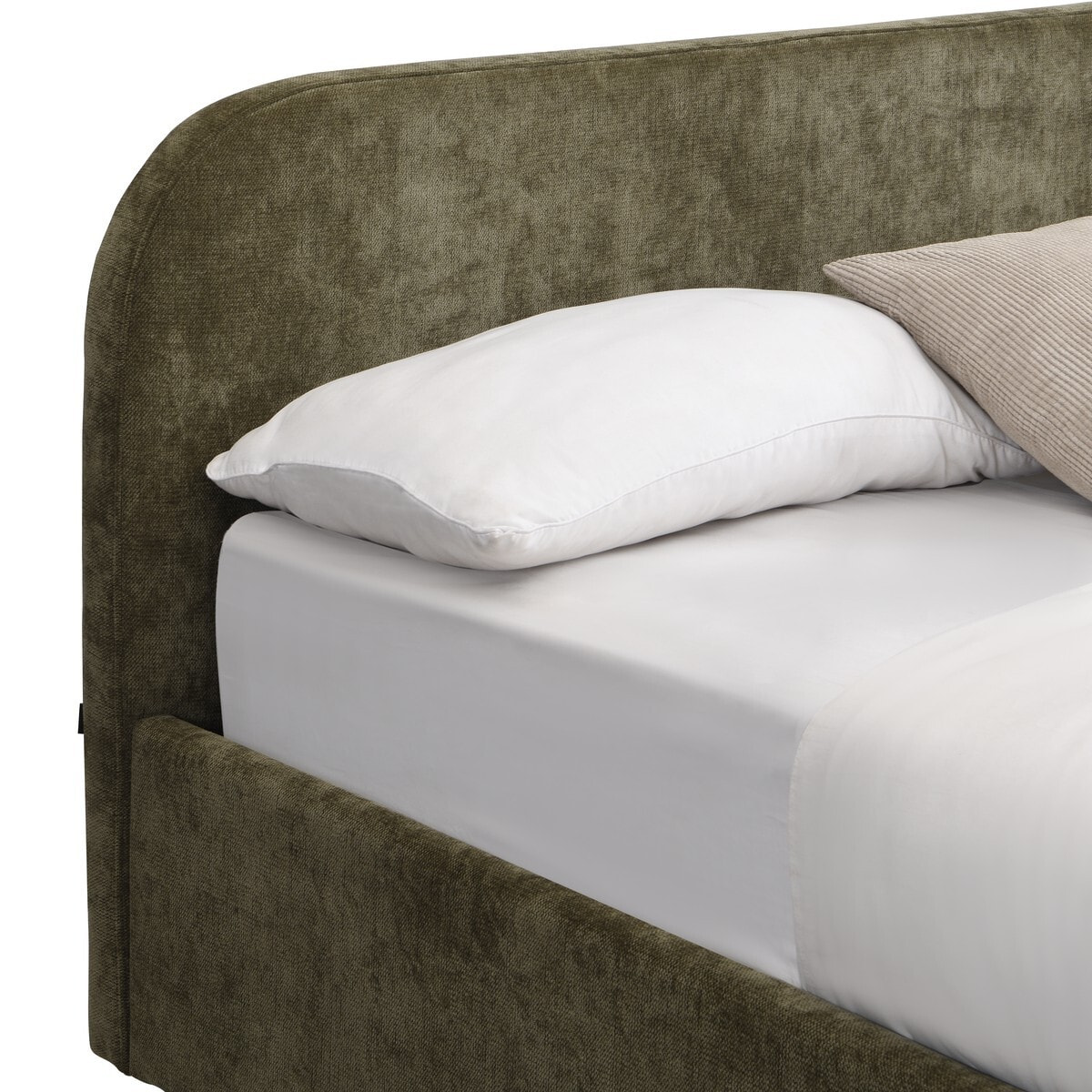 Lit coffre adulte avec tête de lit en tissu chenille - CASSIS