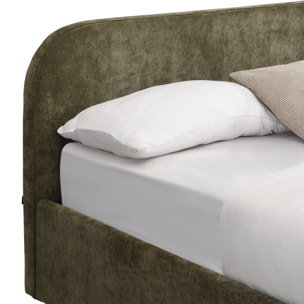 Lit coffre adulte avec tête de lit en tissu chenille - CASSIS