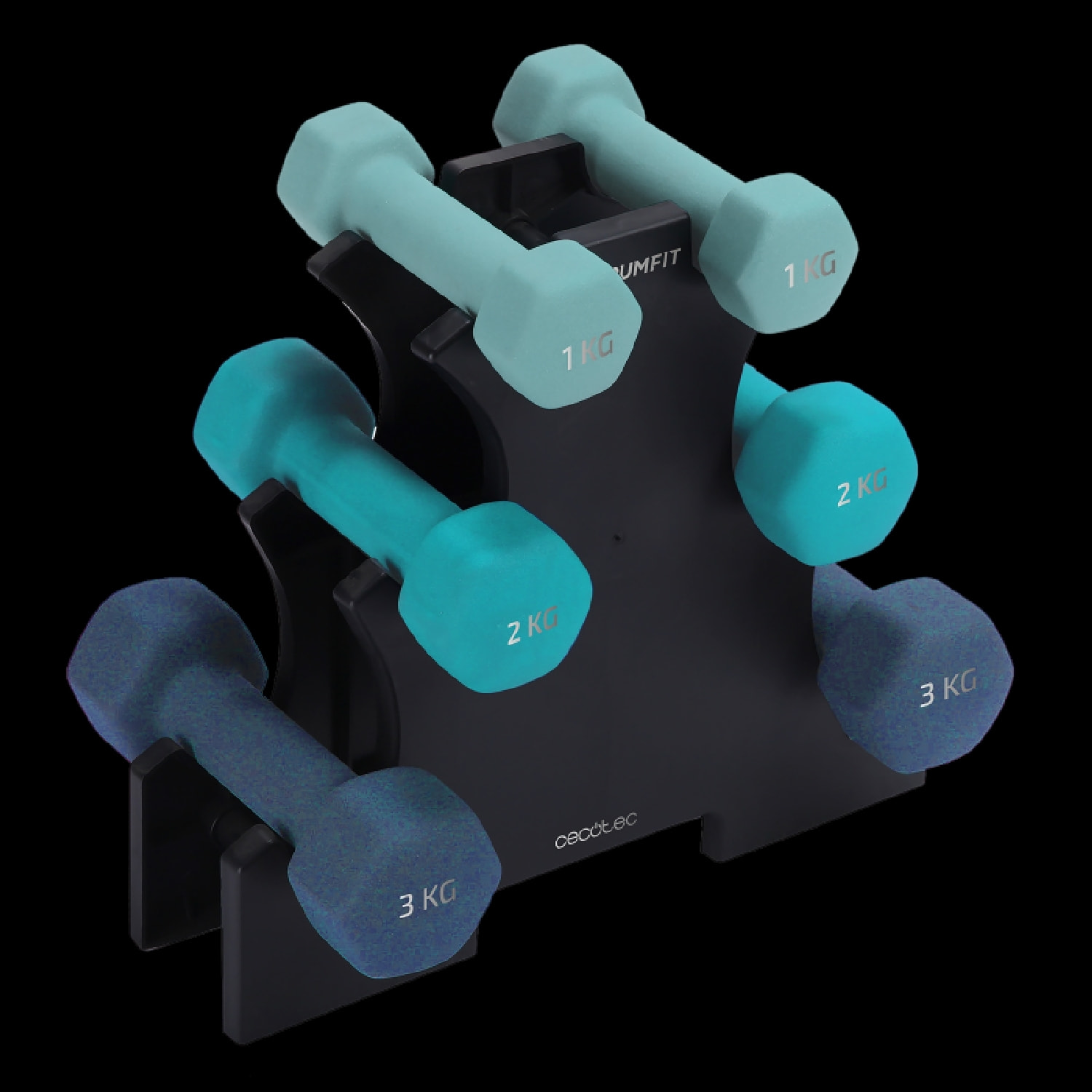 Cecotec Set de 6 Mancuernas Hexagonales Sweatproof de 1 2 y 3Kg DrumFit Dumbbell