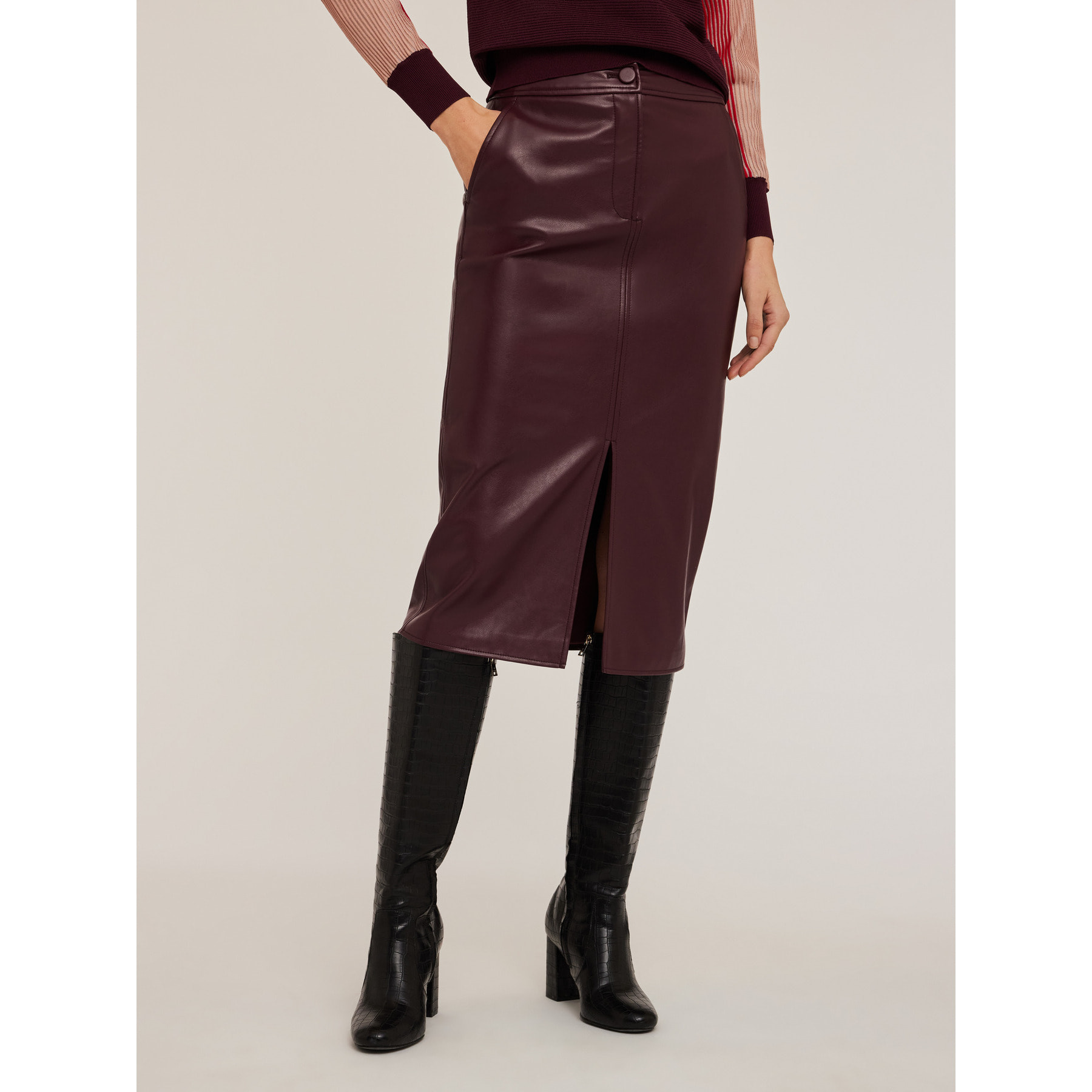Motivi - Falda longuette de tejido revestido - Burgundy