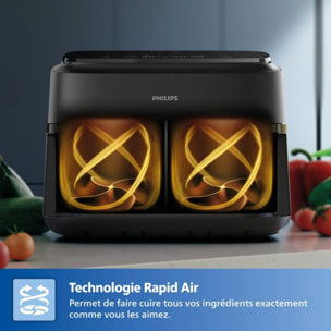 Airfryer PHILIPS NA150/00 friteuse sans huile panier flexible avec séparateur amovible, Série 1000 7.1L