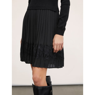 Motivi - Vestido de punto con falda plisada de raso - Negro