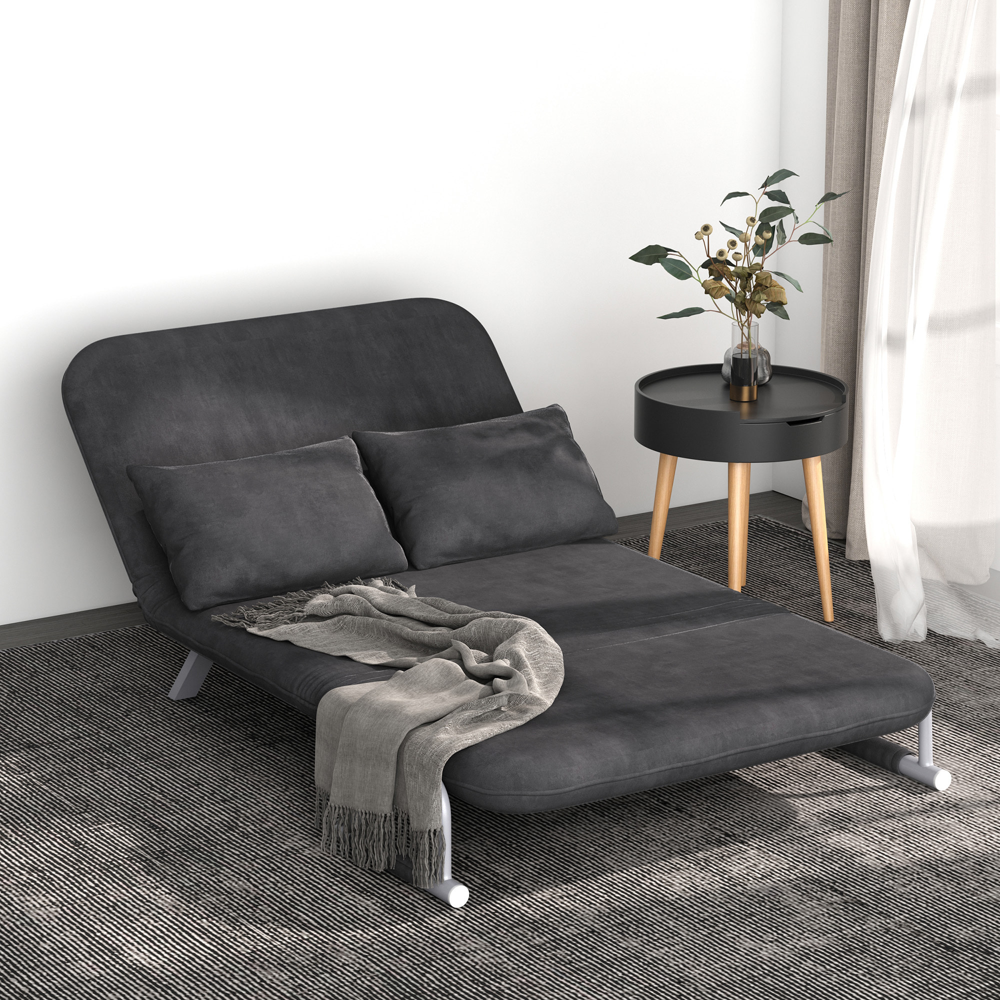 Sofá Cama de 2 Plaza 2 en 1, Sillón Cama Plegable Tapizado en Ante Sintético, con Respaldo Ajustable en 5 Niveles y 2 Almohadas Acolchadas, para Oficina, Dormitorio, Salón, 111x80x78 cm, Gris
