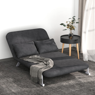 Sofá Cama de 2 Plaza 2 en 1, Sillón Cama Plegable Tapizado en Ante Sintético, con Respaldo Ajustable en 5 Niveles y 2 Almohadas Acolchadas, para Oficina, Dormitorio, Salón, 111x80x78 cm, Gris