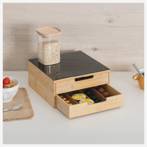 Porte-capsules "BlackBamboo" 2 tiroirs beige