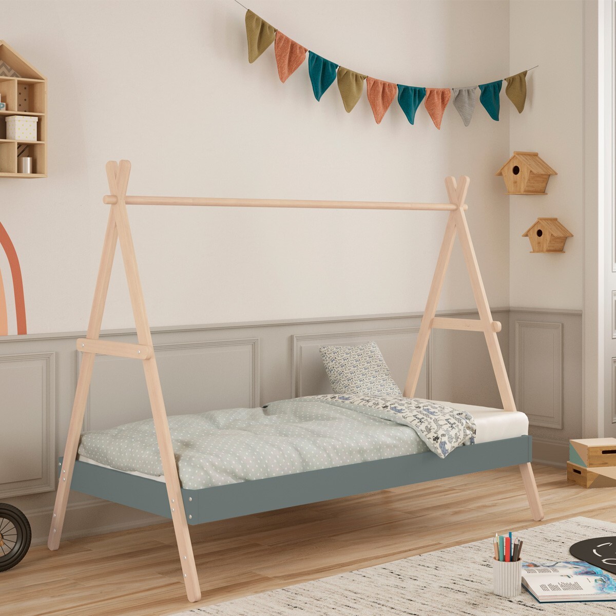Lit tipi enfant ajustable en bois - ANNIE