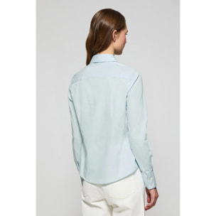 Camicia slim in popeline acquamarina con logo Rigby Go ricamato