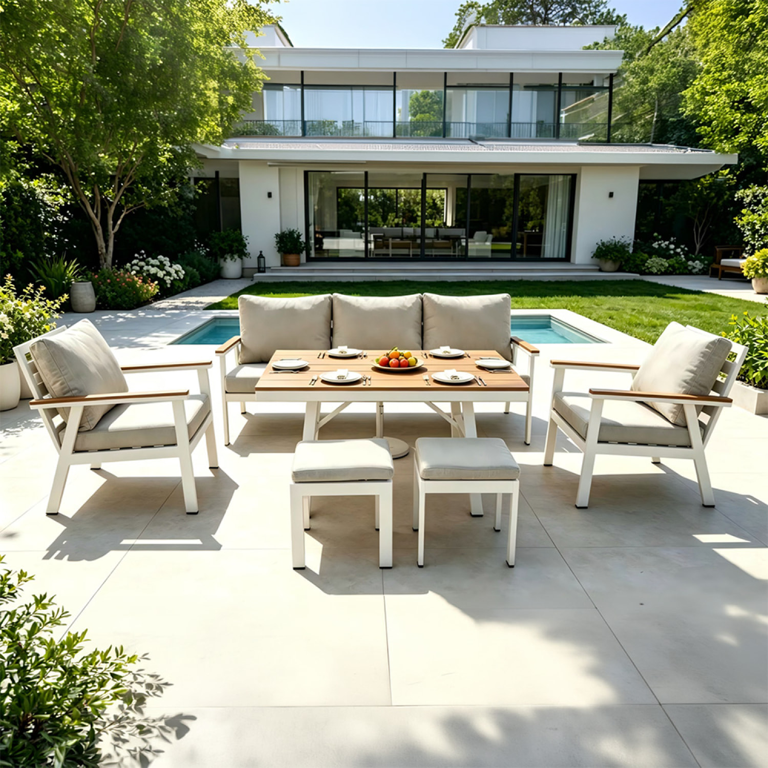 Ensemble de jardin 7 places avec table effet bois VAITELE