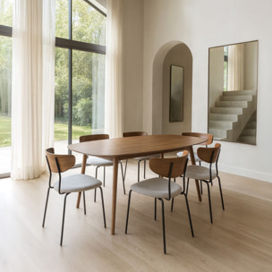 Ensemble table en bois rectangulaire et 6 chaises écru