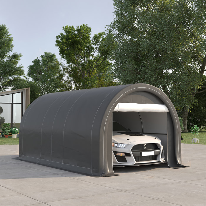 Garaje Exterior para Coche 5x3 m Carpa Garaje para Coche Anti-UV con Toldo de Tela PE Desmontable y Marco de Acero Galvanizado Gris