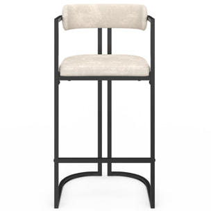 Tabourets de bar Rudy chenille écru pieds métal - lot de 4
