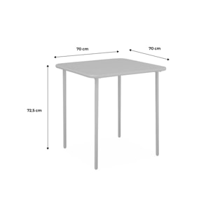 Table de jardin métal 2 places. kaki. Amelia. 70x70cm. traitement antirouille. lattes et bords arrondis