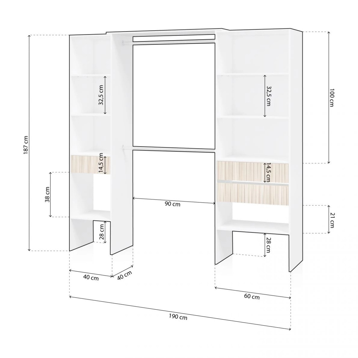 Armario vestidor Nitza Blanco Artik (Blanco Mate) - Natur