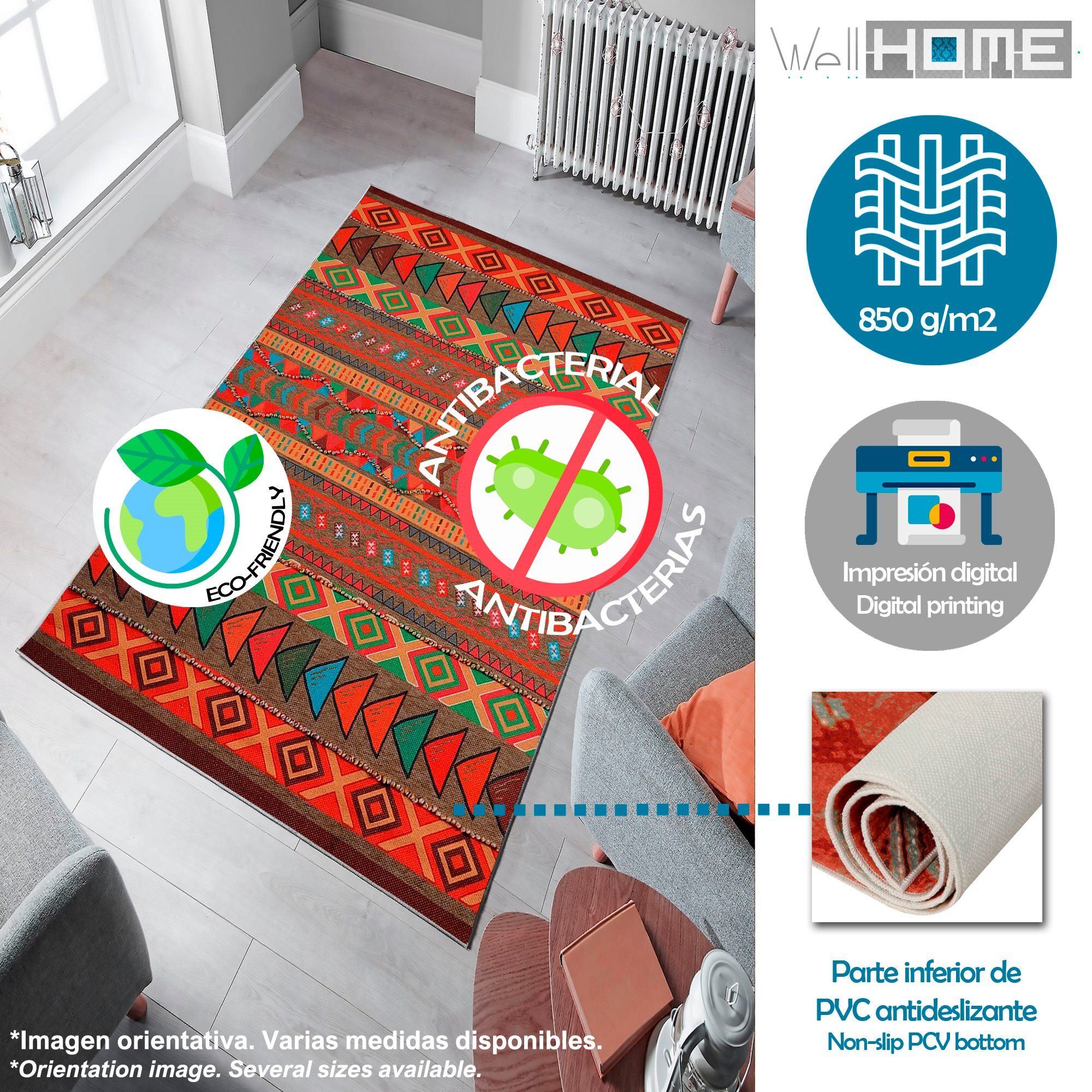 Alfombra de Poliester estampada 100 x 200cm