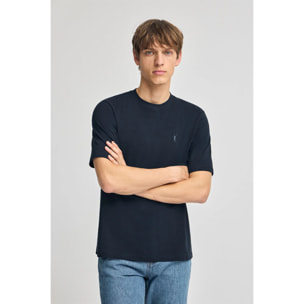 Maglietta blu marino in cotone con ricamo Rigby Go