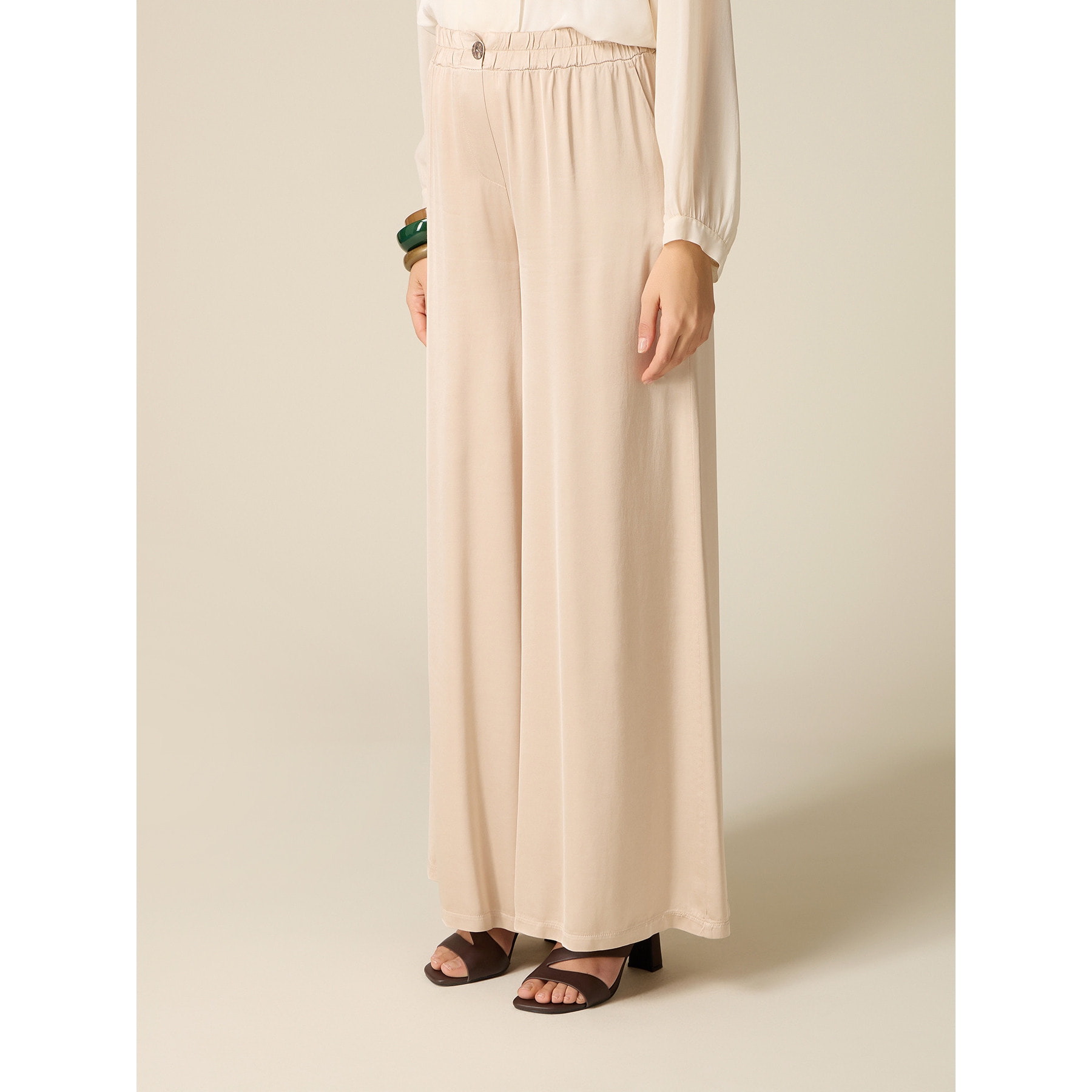 Oltre - Pantaloni palazzo in raso di viscosa - Bianco