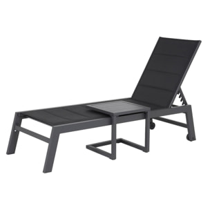 Set bain de soleil et table d'appoint BARBADOS en textilène noir - aluminium gris anthracite