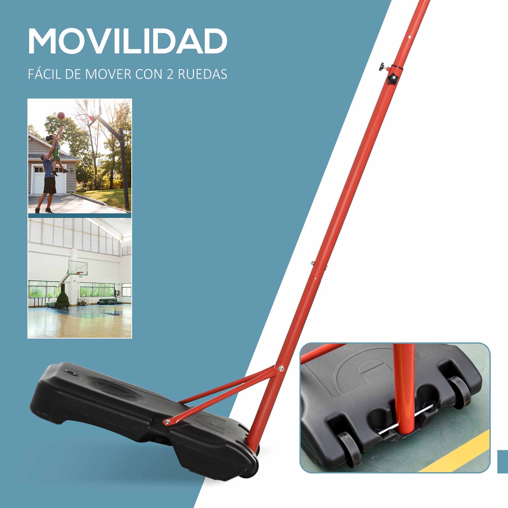 Canasta de Baloncesto con Altura Ajustable 194-249 cm Aro de Baloncesto con Ruedas y Base Rellenable para Adolescentes y Adultos Negro