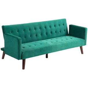 Canapé convertible 3 places design Chesterfield inclinable réglable effet capitonné velours vert turquoise