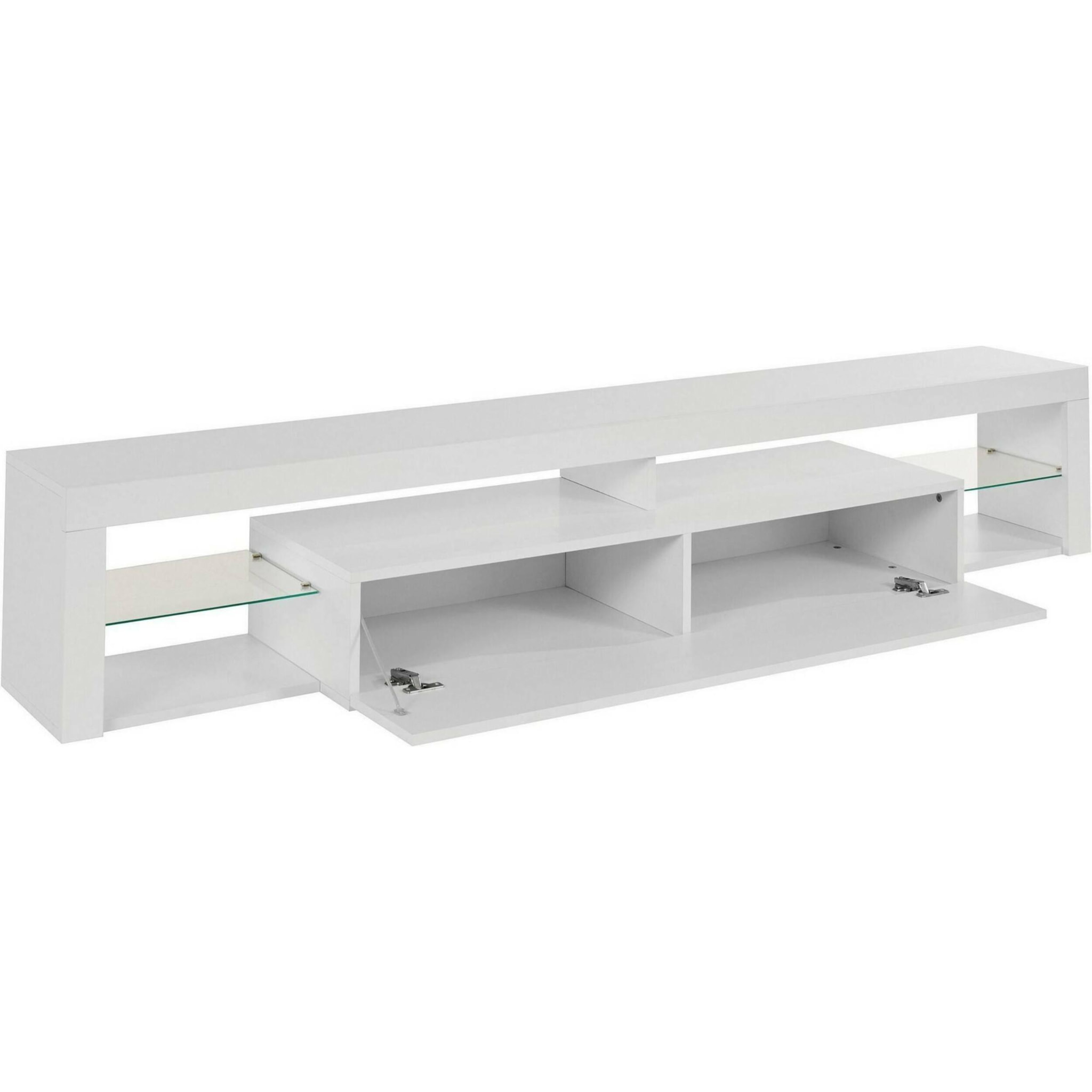 Mobile porta TV Dcolombin, Base porta TV, Credenza bassa da soggiorno a 1 anta, 100% Made in Italy, 200x40h35 cm, Bianco lucido