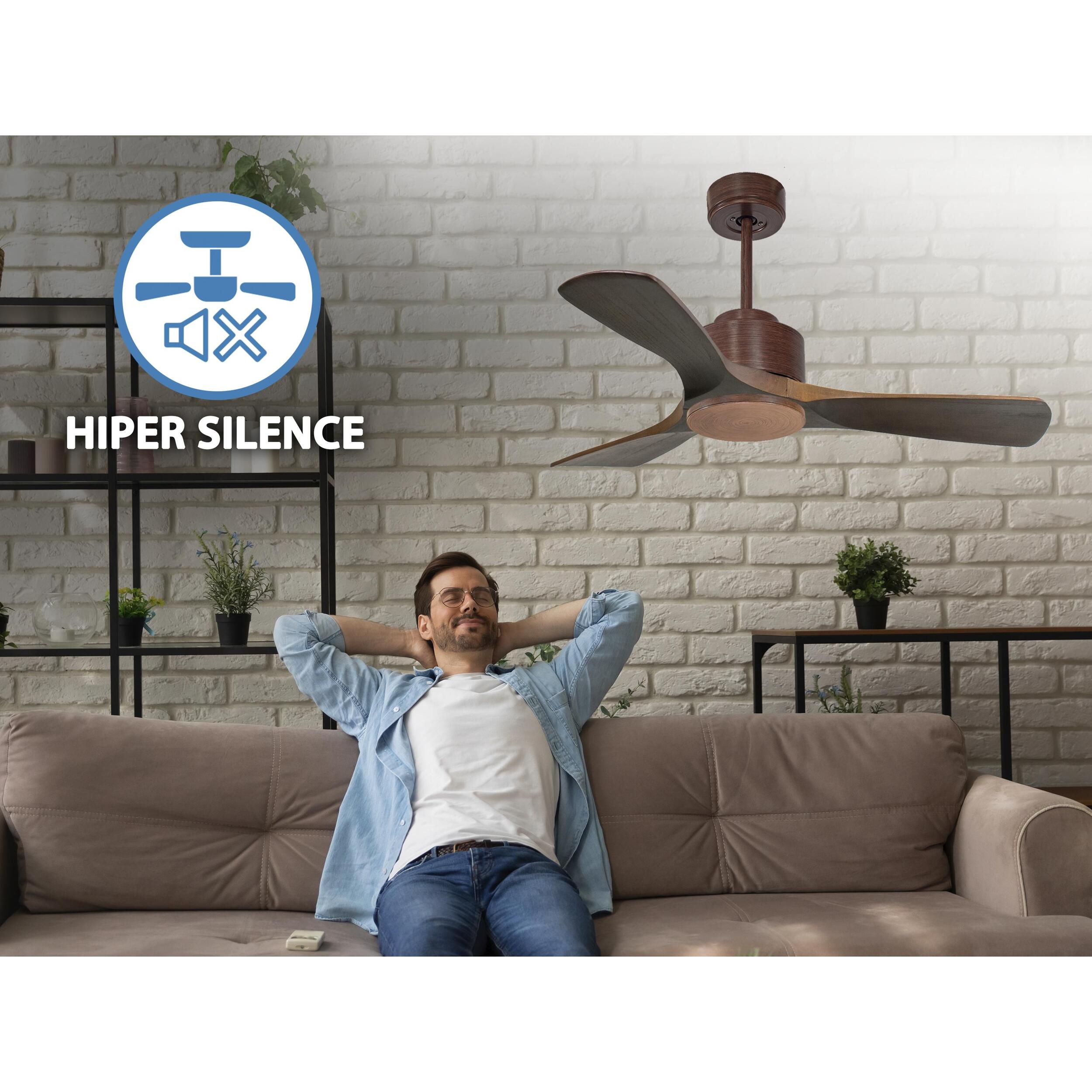 Ventilateur de plafond ø106 cm avec Wifi Réversible Hypersilence 40   W Marron