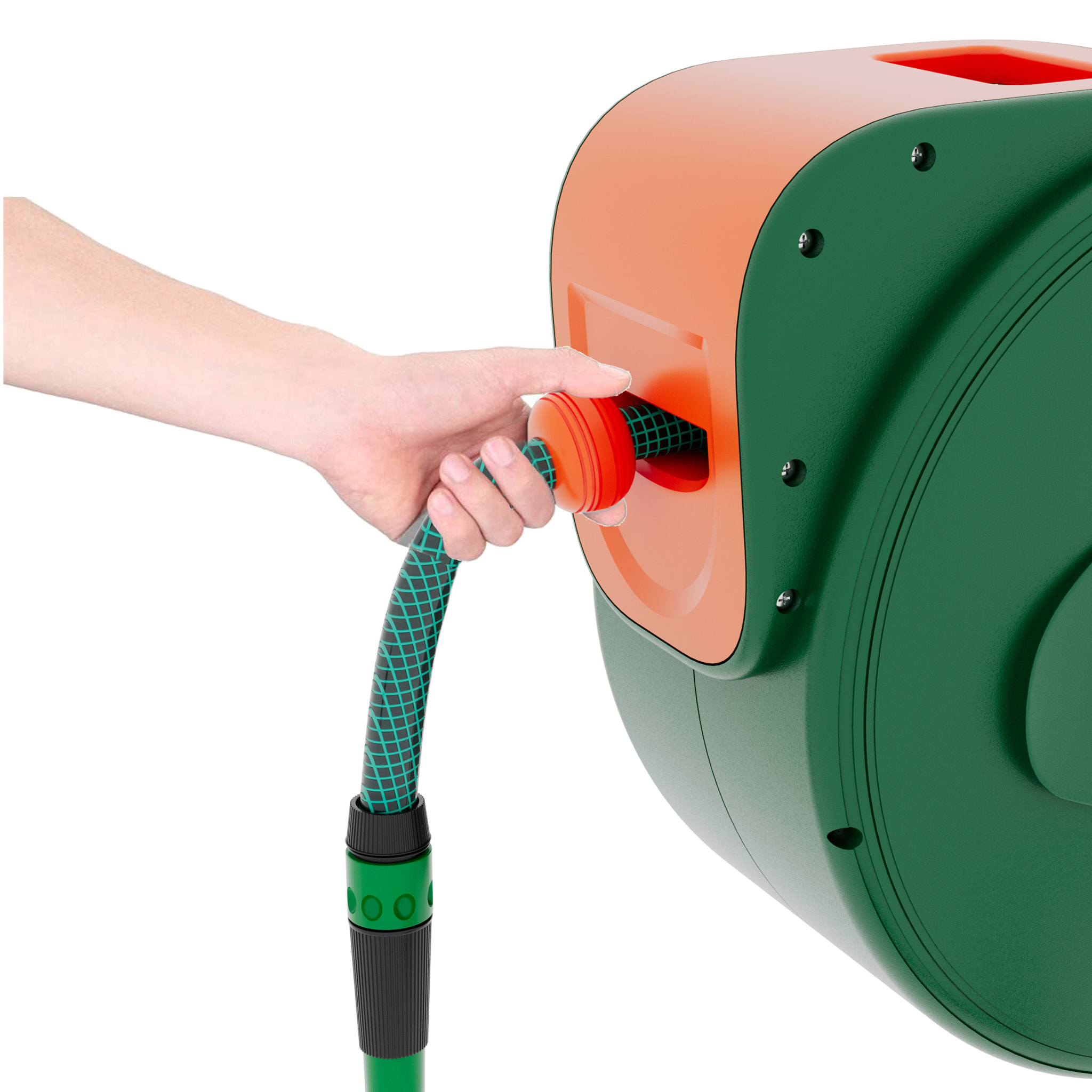 Avvolgitubo acqua con tubo da Giardinaggio Irrigazione Giardino Terrazzo Orto Riavvolgimento Automatico Rotazione 180° Fissaggio A Muro 20 mt Verde