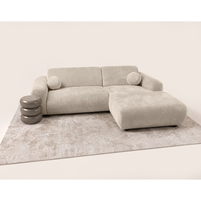 Louise - Canapé d'angle droit 4 places en velours texturé - Beige