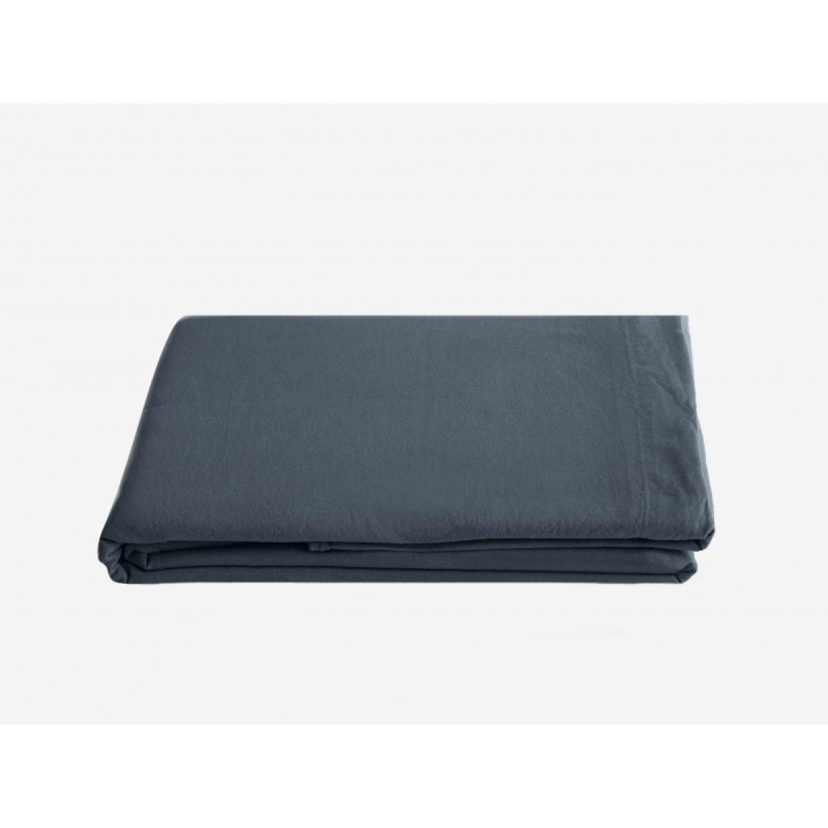 Drap plat Palace pur coton teint lavé, 63 fils/cm² Vent du sud - Palace Granit