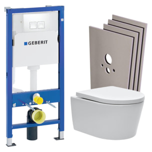 Pack WC sans bride SAT, fixations invisibles + Abattant softclose + Bâti support Geberit UP100 + Plaque blanche + Set Habillage
