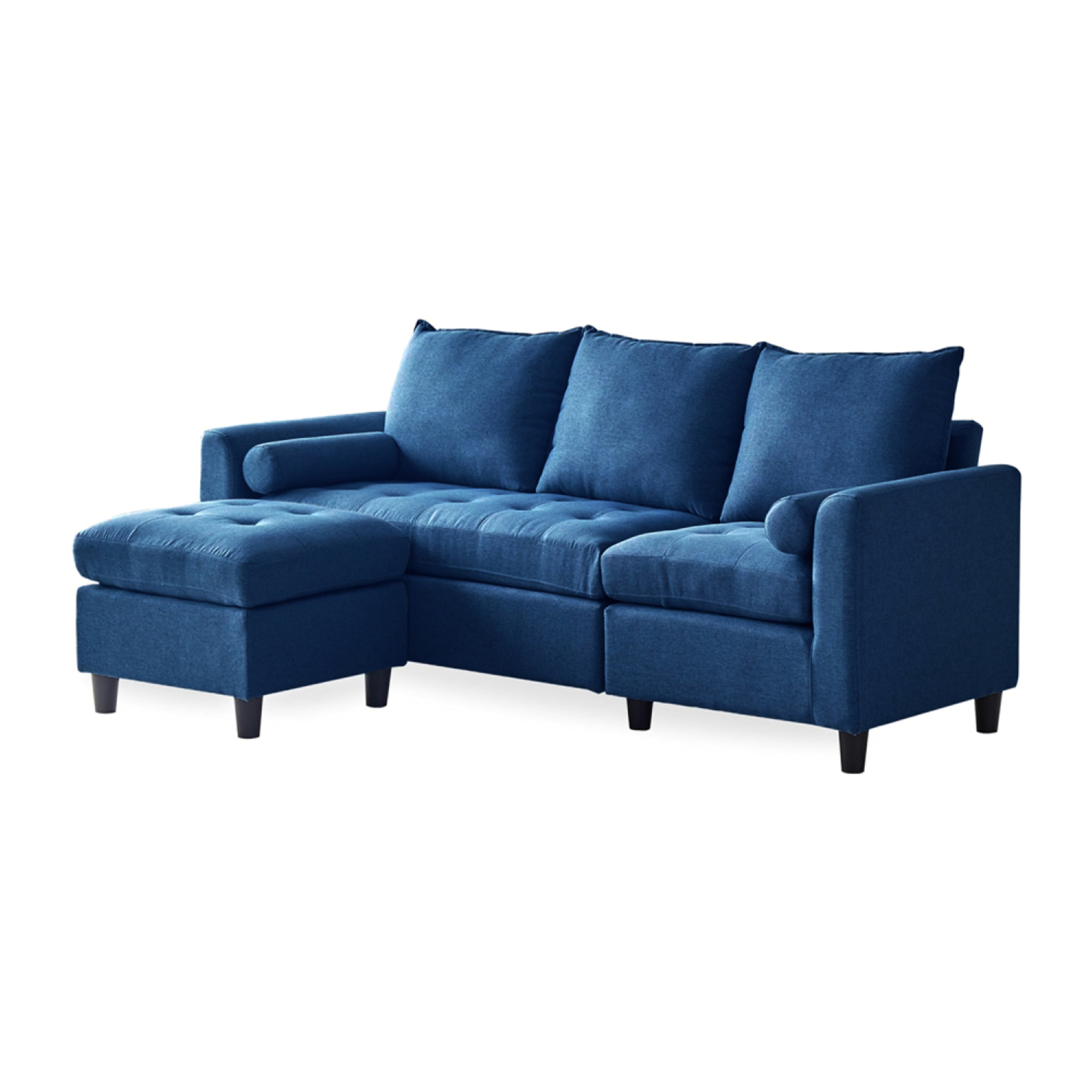 CHARLES - Canapé 3 places en velours avec pouf bleu