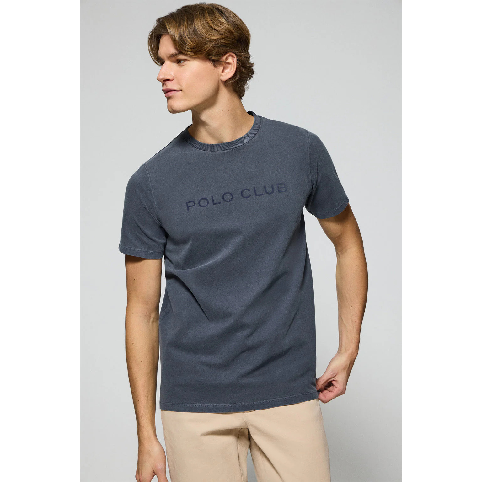 Maglietta Apolo tinta in capo blu marino con logo Polo Club vellutato