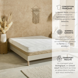 Ensemble Matelas 4 Saisons & Sommier Lino, 24 cm, Mémoire de Forme Biogreen Déhoussable, Technologie Tri-Lattes, Soutien Ferme