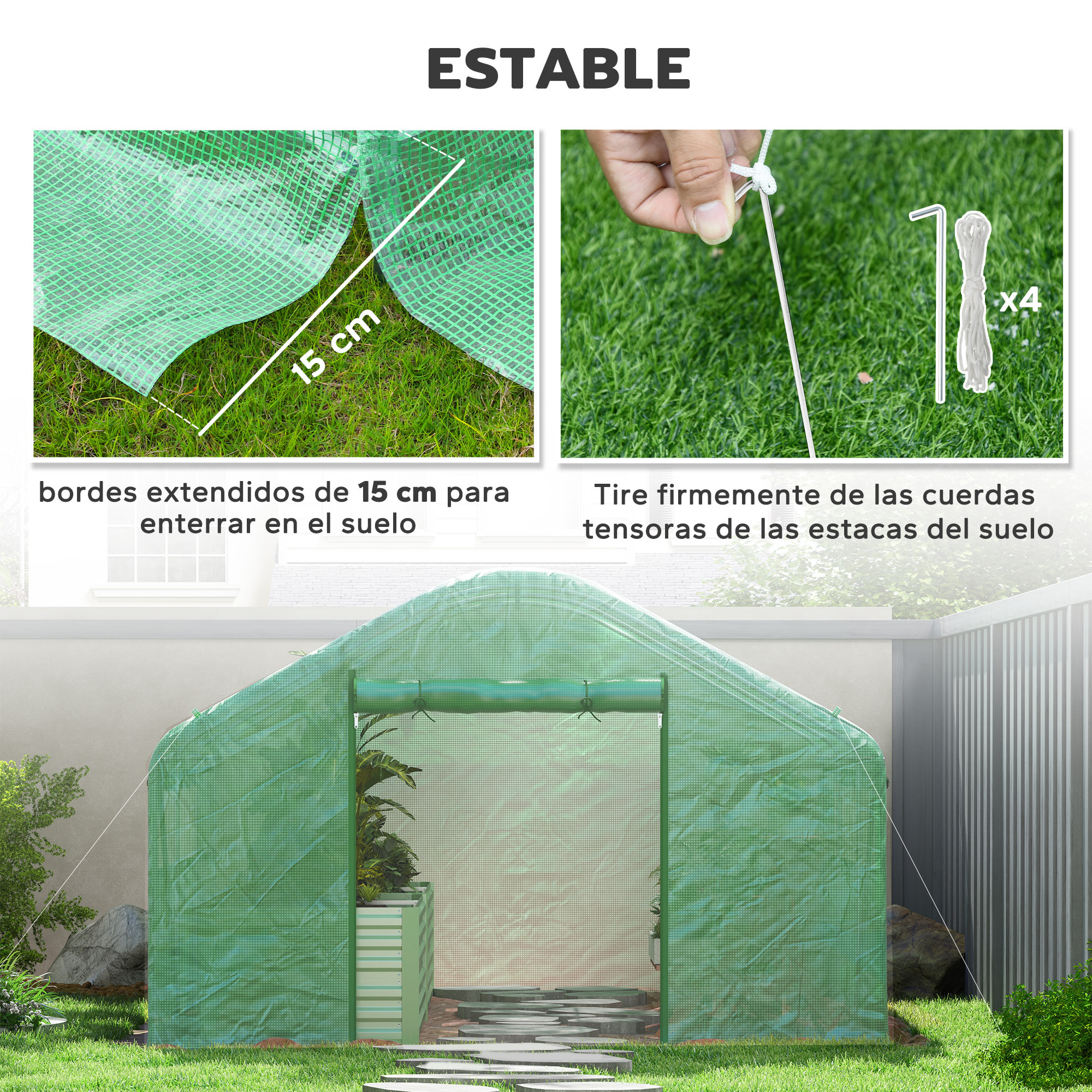 Invernadero de Exterior 4x3x2 m Invernadero de Túnel con 2 Ventanas Cubierta de PE Anti-UV y 1 Puerta Enrollable con Cremallera Invernadero para Jardín Patio