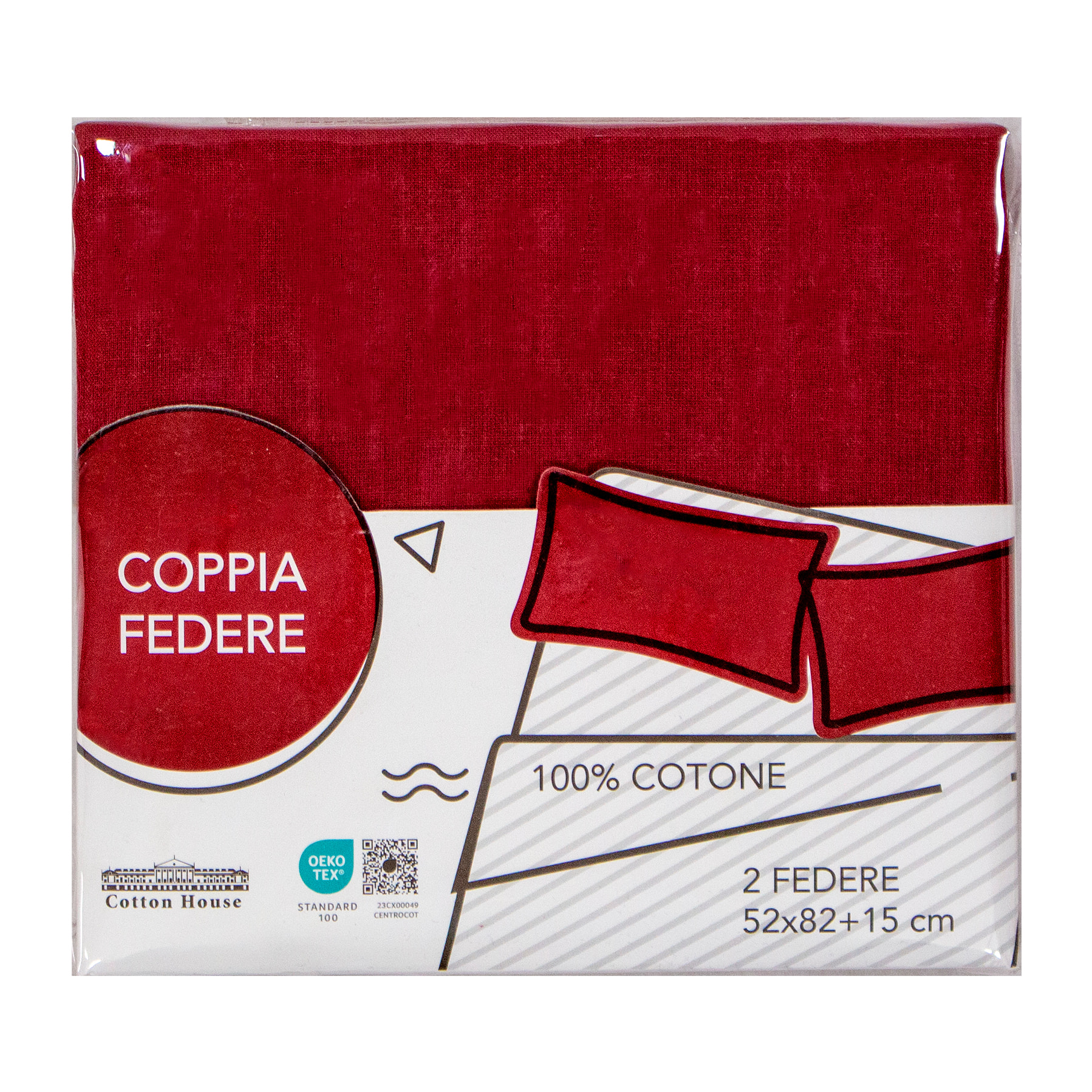 COPPIA DI FEDERE PER GUANCIALE COLOR BORDEAUX 100% COTONE